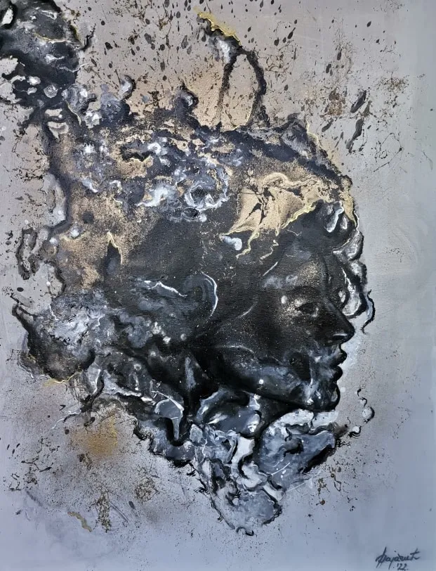 Apstraktna slika, miks media, 100×100 cm, 2022 — umetnica NeRa